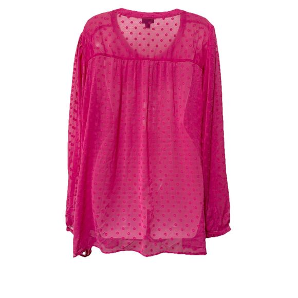 Torrid Womens Pink V-Neck Tassel Swiss Dot Sheer Peasant Blouse Top Size 3X - Picture 5 of 10